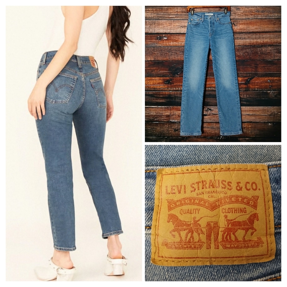 Levis Jeans 26 Wedgie Straight Ankle Crop High Rise Button Fly Denim Stretch
